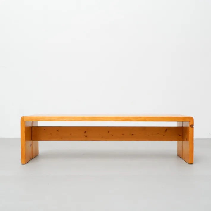 Pamono Large Wood Bench by Charlotte Perriand for Les Arcs, 1960s Clearance
