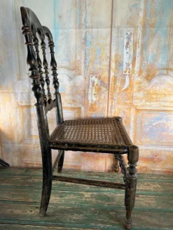 Pamono Late 19th Century Napoleon III Childrens Chair in Blackened Wood and Canework Clearance