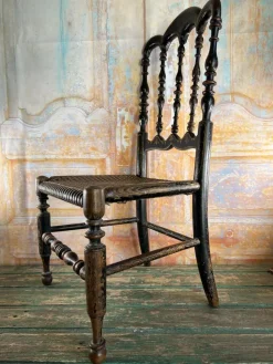 Pamono Late 19th Century Napoleon III Childrens Chair in Blackened Wood and Canework Clearance