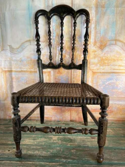 Pamono Late 19th Century Napoleon III Childrens Chair in Blackened Wood and Canework Clearance