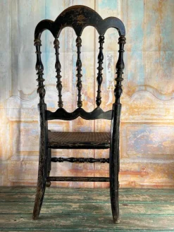 Pamono Late 19th Century Napoleon III Childrens Chair in Blackened Wood and Canework Clearance
