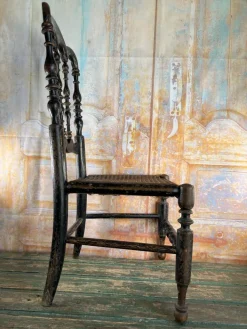 Pamono Late 19th Century Napoleon III Childrens Chair in Blackened Wood and Canework Clearance
