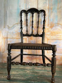 Pamono Late 19th Century Napoleon III Childrens Chair in Blackened Wood and Canework Clearance