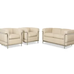 Pamono LC 2 2-Seater Sofa and Lounge Chairs in Cream Leather by Le Corbusier for Cassina, Set of 3 Outlet