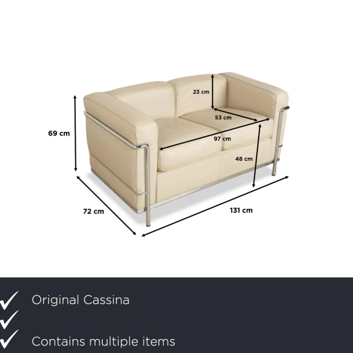 Pamono LC 2 2-Seater Sofa and Lounge Chairs in Cream Leather by Le Corbusier for Cassina, Set of 3 Outlet