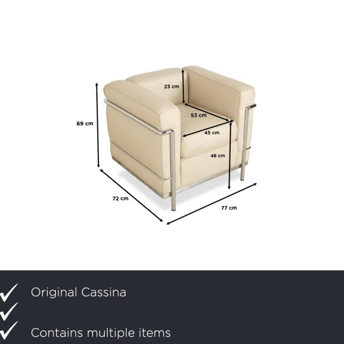 Pamono LC 2 2-Seater Sofa and Lounge Chairs in Cream Leather by Le Corbusier for Cassina, Set of 3 Outlet