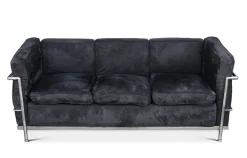 Pamono LC2 3-Seater Children's Sofa in Black Brushed Velvet with Tubular Chrome Frame New