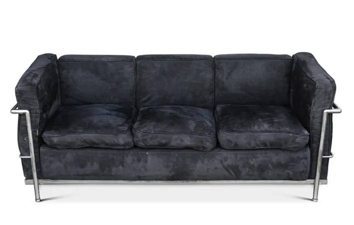 Pamono LC2 3-Seater Children's Sofa in Black Brushed Velvet with Tubular Chrome Frame New