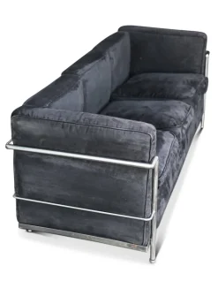 Pamono LC2 3-Seater Children's Sofa in Black Brushed Velvet with Tubular Chrome Frame New