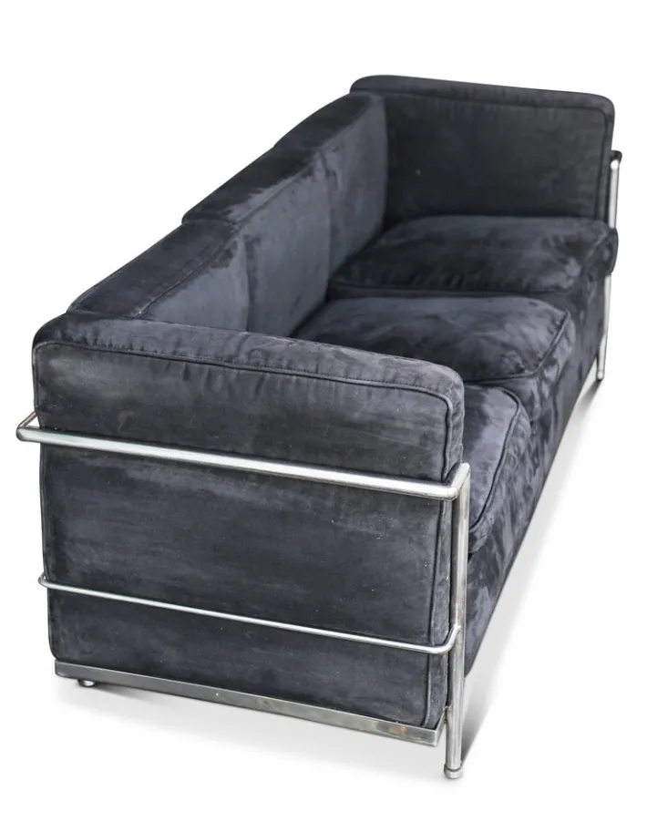 Pamono LC2 3-Seater Children's Sofa in Black Brushed Velvet with Tubular Chrome Frame New