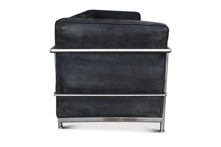 Pamono LC2 3-Seater Children's Sofa in Black Brushed Velvet with Tubular Chrome Frame New