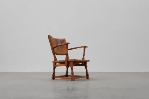 Pamono Leather and Oak Armchair by Theo Ruth for Artifort, The Netherlands, 1940s Clearance