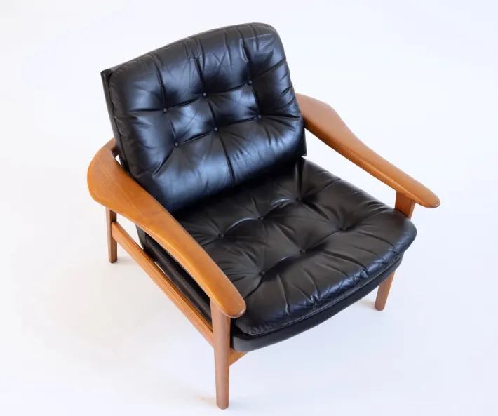 Pamono Leather Armchairs with Teak Frames, 1960s, Set of 2