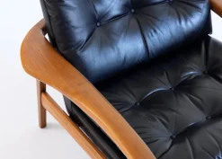 Pamono Leather Armchairs with Teak Frames, 1960s, Set of 2