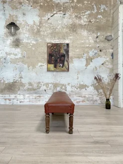 Pamono Leather Bistro Bench, 1930s Hot