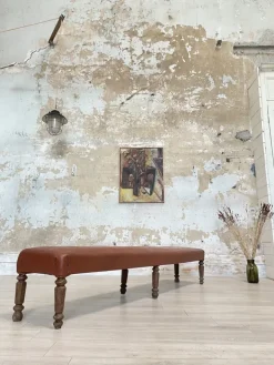 Pamono Leather Bistro Bench, 1930s Hot