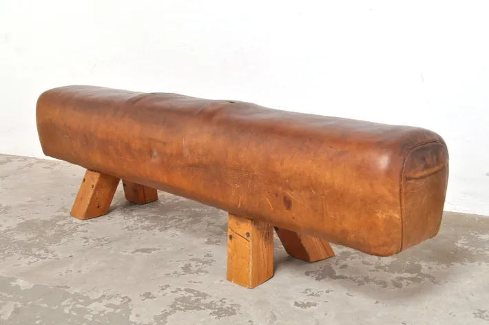 Pamono Leather Gymnastic Horse Bench, 1940s New