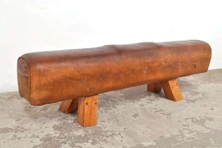 Pamono Leather Gymnastic Horse Bench, 1940s New