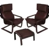 Pamono Leather Poäng Chairs & Footrest by Noboru Nakamura for IKEA, 1990s, Set of 3 Online