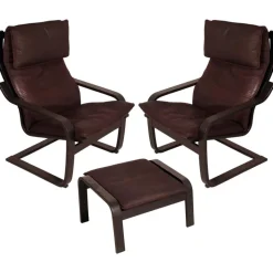 Pamono Leather Poäng Chairs & Footrest by Noboru Nakamura for IKEA, 1990s, Set of 3 Online
