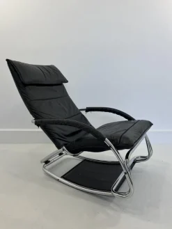 Pamono Leather Rocking Chair by Jochen Hoffman, 1980s New