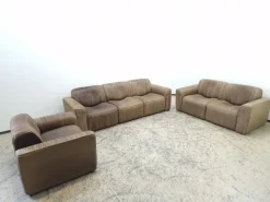 Pamono Leather Sofa Set by Ernst Lüthy for de Sede, Set of 3 Best