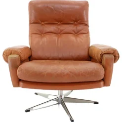 Pamono Leather Swivel Armchair from Niili Stopmobbler, Dermark, 1970s New