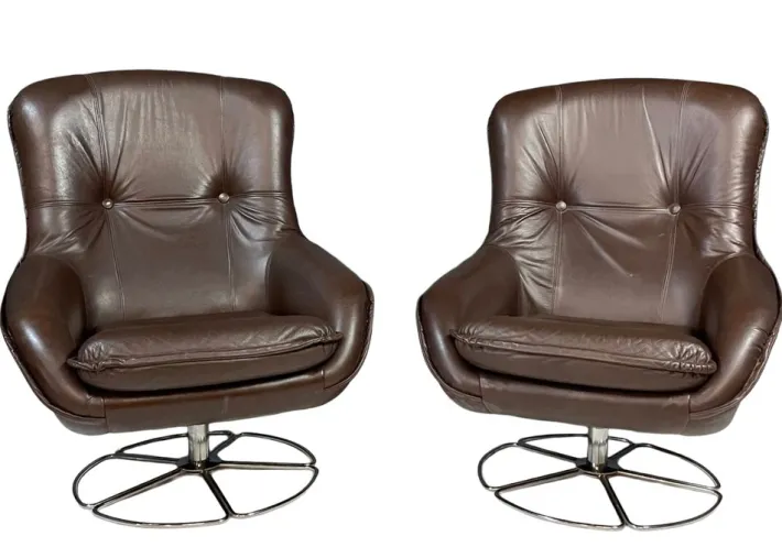 Pamono Leather Swivel Armchairs from PEEM, Finland, 1970s, Set of 2 Clearance