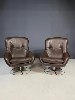 Pamono Leather Swivel Armchairs from PEEM, Finland, 1970s, Set of 2 Clearance