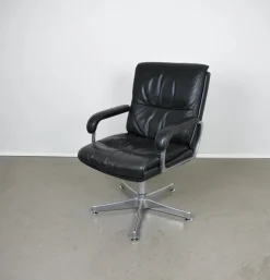 Pamono Leather Swivel Chair with Armrests from Draebert, Germany, 1970s Clearance