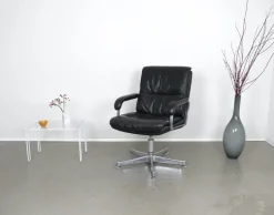 Pamono Leather Swivel Chair with Armrests from Draebert, Germany, 1970s Clearance