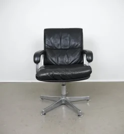 Pamono Leather Swivel Chair with Armrests from Draebert, Germany, 1970s Clearance