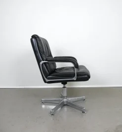 Pamono Leather Swivel Chair with Armrests from Draebert, Germany, 1970s Clearance