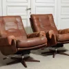 Pamono Leather Swivel Lounge Chairs attributed to Ope-Möbler Jönköping, Sweden, 1960s, Set of 2 Clearance