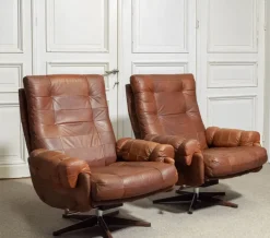 Pamono Leather Swivel Lounge Chairs attributed to Ope-Möbler Jönköping, Sweden, 1960s, Set of 2 Clearance