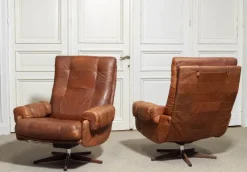 Pamono Leather Swivel Lounge Chairs attributed to Ope-Möbler Jönköping, Sweden, 1960s, Set of 2 Clearance