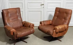 Pamono Leather Swivel Lounge Chairs attributed to Ope-Möbler Jönköping, Sweden, 1960s, Set of 2 Clearance
