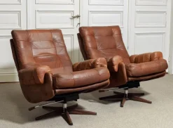 Pamono Leather Swivel Lounge Chairs attributed to Ope-Möbler Jönköping, Sweden, 1960s, Set of 2 Clearance