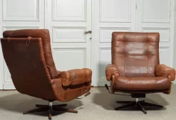 Pamono Leather Swivel Lounge Chairs attributed to Ope-Möbler Jönköping, Sweden, 1960s, Set of 2 Clearance
