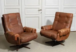 Pamono Leather Swivel Lounge Chairs attributed to Ope-Möbler Jönköping, Sweden, 1960s, Set of 2 Clearance