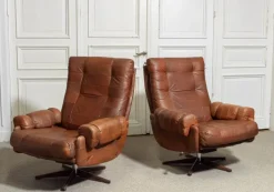Pamono Leather Swivel Lounge Chairs attributed to Ope-Möbler Jönköping, Sweden, 1960s, Set of 2 Clearance