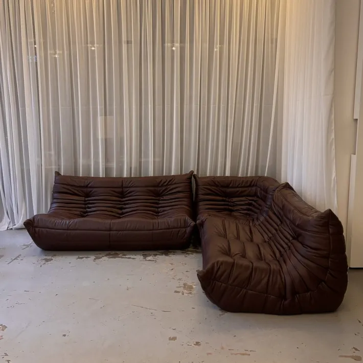 Pamono Leather Togo Set by Michel Ducaroy for Ligne Roset, 1973, Set of 3 Online