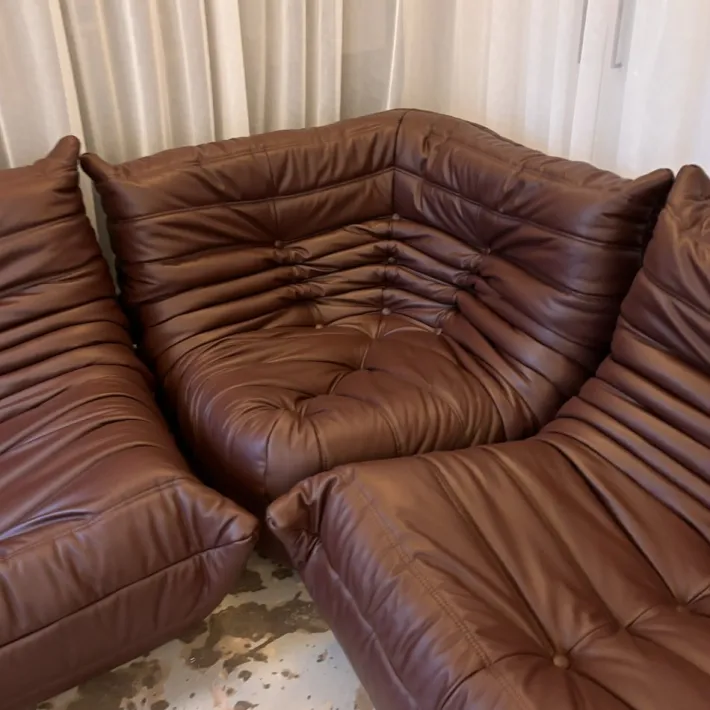 Pamono Leather Togo Set by Michel Ducaroy for Ligne Roset, 1973, Set of 3 Online