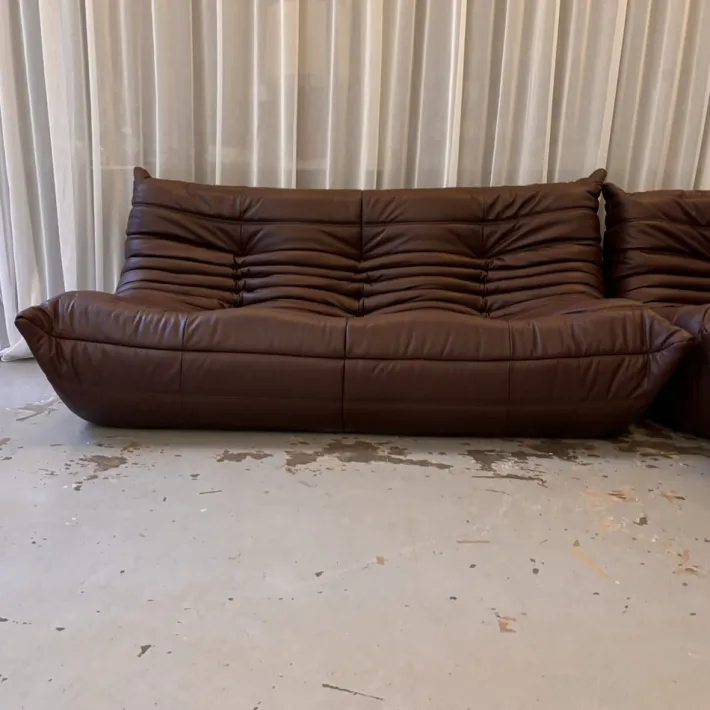 Pamono Leather Togo Set by Michel Ducaroy for Ligne Roset, 1973, Set of 3 Online
