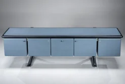 Pamono Leather-Wrapped Sideboard with Oak Trim by Warren Platner for Knoll, 1970s New