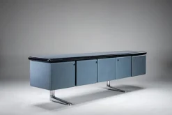 Pamono Leather-Wrapped Sideboard with Oak Trim by Warren Platner for Knoll, 1970s New