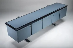 Pamono Leather-Wrapped Sideboard with Oak Trim by Warren Platner for Knoll, 1970s New