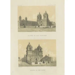 Pamono Lima Church of San Francisco and Church of San Pedro, 1865, Lithograph on Paper Sale