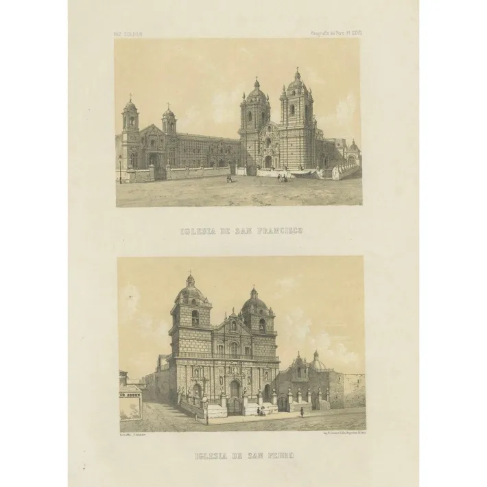 Pamono Lima Church of San Francisco and Church of San Pedro, 1865, Lithograph on Paper Sale