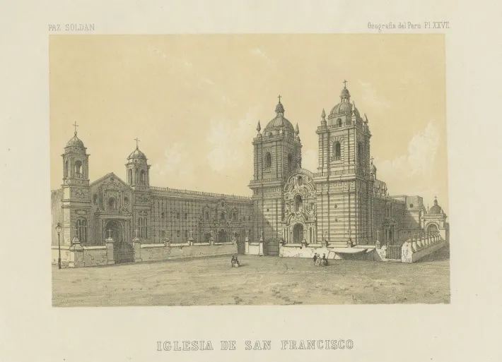 Pamono Lima Church of San Francisco and Church of San Pedro, 1865, Lithograph on Paper Sale